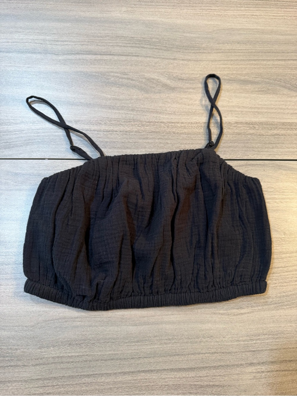 Express Black Cropped Ruched Spaghetti Strap Top